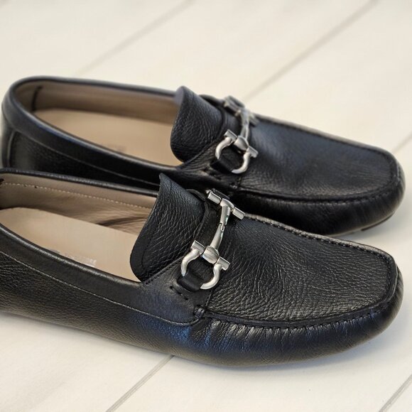 Ferragamo Black Leather Driver with Gancini Ornament Size 10 EE (10.5 to 11US) - Picture 2 of 16